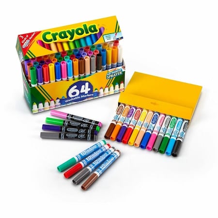 Crayola Broad Line Washable Markers, Broad Bullet Tip, Assorted Colors, PK64 588180