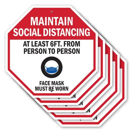 Signmission Maintain Social Distancing At Least, 10 inch X 10 inch, Aluminum Metal Signs, 5PK OC-A-5Pack-10-195