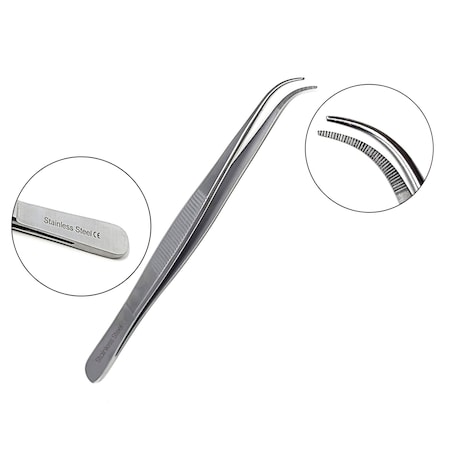 A2Z Scilab Culinary Tweezers, Narrow Precision Serrated Jaws, 5.5 Inch Curved, Stainless Steel Tongs A2Z-ZR1043