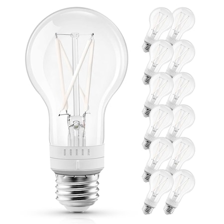 Luxrite Vintage A19 LED Light Bulb 60 Watt Equivalent, 5CCT 2700K 3000K 3500K 4000K 5000K, 12PK LR21680