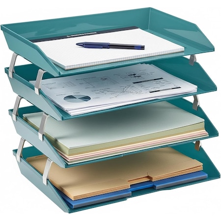 Acrimet Facility 4 Tier Letter Tray Side Load Letter Size Desktop File Organizer Plastic Solid Green 256.VO