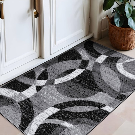 World Rug Gallery Contemporary Abstract Circles Soft Area Rug 2 ft 7 in x 4 ft Gray 105GRAY27X4