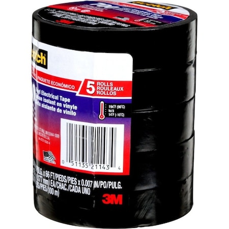 Scotch 3M Scotch 3/4 in. W X 66 ft. L Black Vinyl Electrical Tape, PK5 24413-BA-6