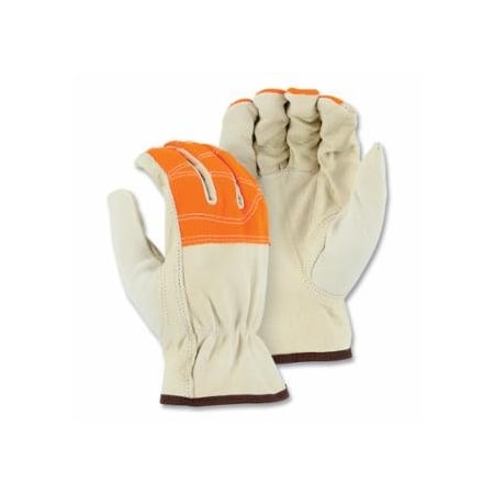 Majestic Goatskin Drivers Gloves, High Vis Orange Cloth Fingers, 10/Large, Goatskin, Beige, 12PK 472-1554HVO/10