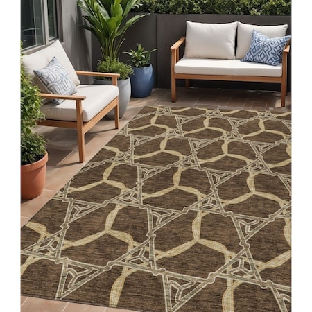 Homeroots 5' X 8' Brown And Beige Geometric Washable Indoor Outdoor Area Rug 613477