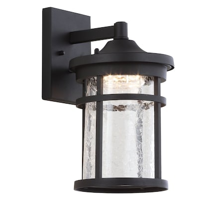 Jonathan Y Campo 7.75" Outdoor Wall Lantern Crackled Glass/Metal Integrated LED Wall Sconce, Black JYL7449A