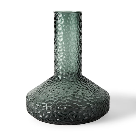 Homeroots 12" Green Faceted Glass Table Vase 608316