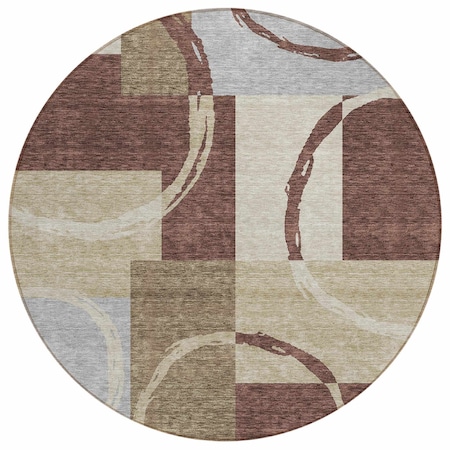 Homeroots 8' Brown And Ivory Round Geometric Washable Indoor Outdoor Area Rug 612565