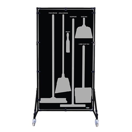5S Supplies Housekeeping Shadow Board Broom Station V3, Black / Gray Shadows, No Broom + Stand, No Text HSB-V3-BLACK/GRAY-BO-STAND-NO TEXT