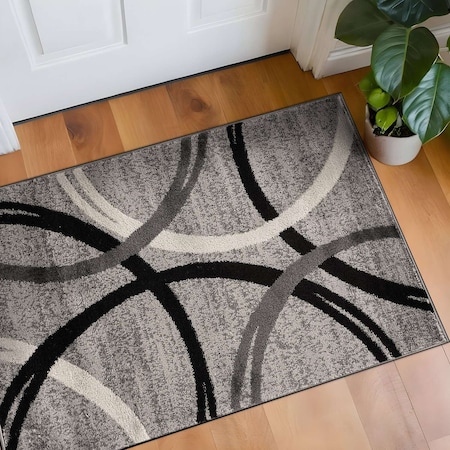 World Rug Gallery Modern Wavy Circles Design Area Rug 2 ft 7 in x 4 ft Gray 377GRAY27X4