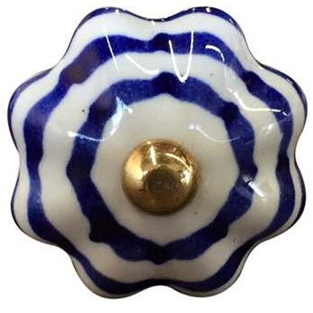 Homeroots Set of Twelve Blue White And Copper Floral Ceramic Drawer Pull Knobs, 12PK 321688