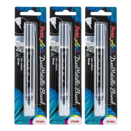 Pentel DualMetallic Brush, Silver Ink, 3PK XGFHBPDZX