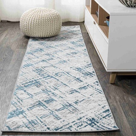 Jonathan Y Slant Modern Abstract Gray/Turquoise 2 ft. x 8 ft. Runner Rug SOR201A-28