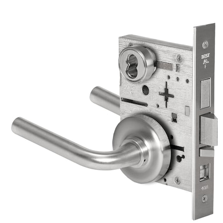 Best Grade 1 Office Mortise Lock, 12 Lever, R Rose, SFIC Housing Less Core, Satin Chrome Finish, Field R 45H7AB12R626