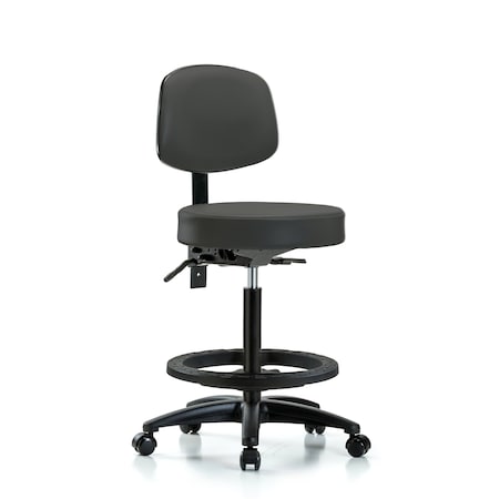 Blue Ridge Ergonomics Bench Stool, Hi, Vinl, Bk, Tilt, BF, Cast, Gry BR-VHBST-RG-T1-BF-RC-8605