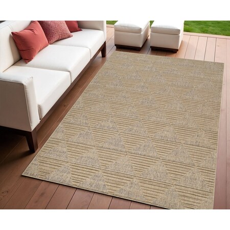 Homeroots 4' X 6' Beige and Brown Geometric Distressed Indoor Outdoor Area Rug 559064