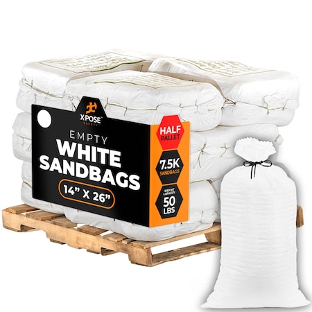 Xpose Safety Woven Polypropylene Sand Bags for Gravel - 14in x 26in 50 lb Limit, Half Pallet of 7,500 SBW-1426-HP7500-X