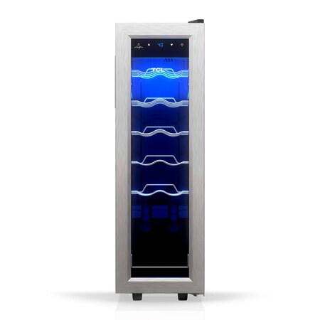 Tcl 1.24 Cu. Ft. 12-Bottle Wine Cooler, Low Noise, Digital Controls, LED Light, Glass Door, Stainless TRW12F6AS