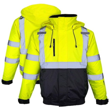 Dome75 Hi-Vis Bomber Jacket, Polyester, Class ANSI/ISEA 107-2020 Class 3 Type R, HiVis Yellow/Black Bottom DJB3832