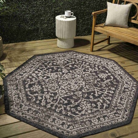 Jonathan Y Malta Bohemian Medallion Textured Weave Black/Gray 5 ft Octagon Indoor/Outdoor Area Rug SMB104C-5TGN