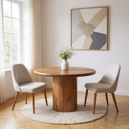 Homeroots 48" Brown Solid Wood Pedestal Base Round Top Dining Table 644517