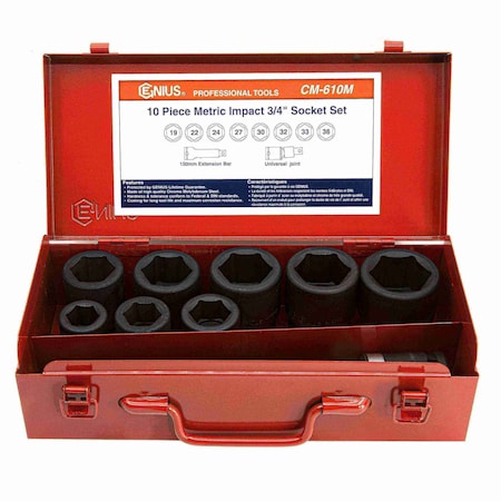 Genius Tools 10PC 3/4in Dr. Metric Impact Socket Set CM-610M