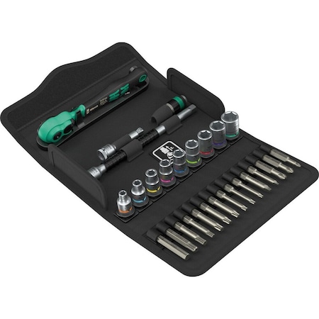 Wera 8100 SA 15 Zyklop Comfort ratchet set, reversing lever, 1/4 in drive, imperial, 28 pieces 5005542001