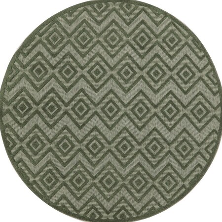 Homeroots 8' Green Round Geometric Indoor Outdoor Area Rug 572835