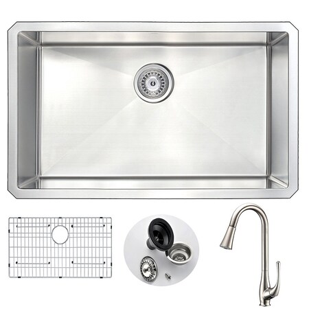 Anzzi Vanguard Undermount 30" Kitchen Sink with Brushed Nickel Singer Faucet KAZ3018-042