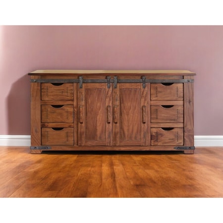 Homeroots 60" Brown Solid Wood Enclosed Storage Distressed TV Stand 528727