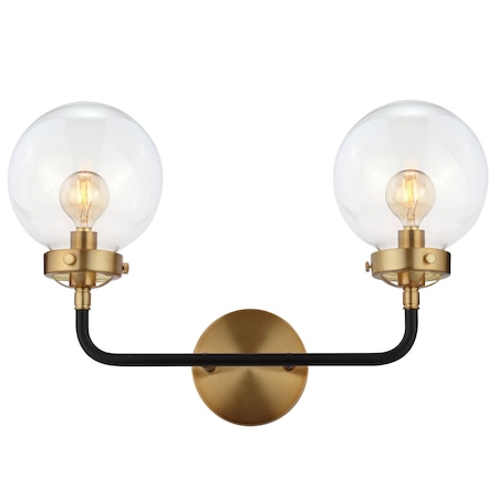 Jonathan Y Caleb 18" 2-Light Contemporary Transitional Iron/Glass LED Vanity Light, Brass Gold/Black JYL9010A