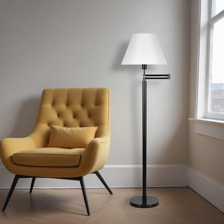 Homeroots 62" Black Swing Arm Floor Lamp With White Frosted Glass Empire Shade 523466