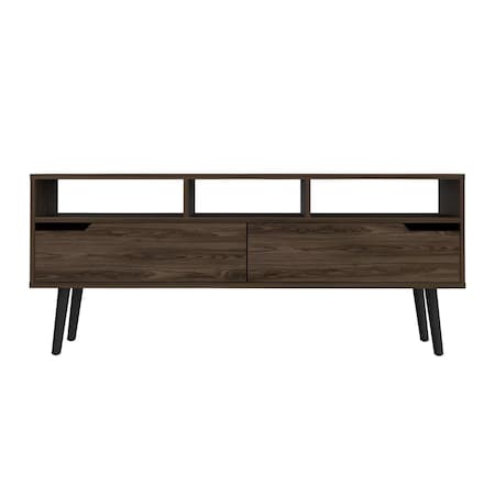 Homeroots 54in Dark Brown Wood Enclosed and Open Storage TV Stand 478448