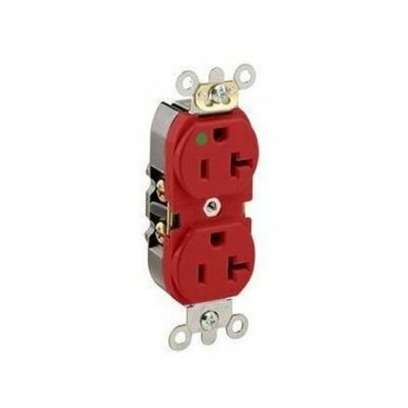 Leviton Straight Blade Receptacle, 5-20R, 20 A, 125V AC, 2 Pole, 3 Wire, Flush Mount, Single, Red 8300-HLR