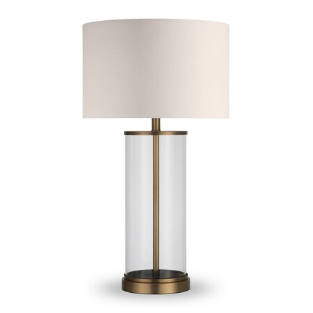 Homeroots 28" Brass Glass Table Lamp With White Drum Shade 524482