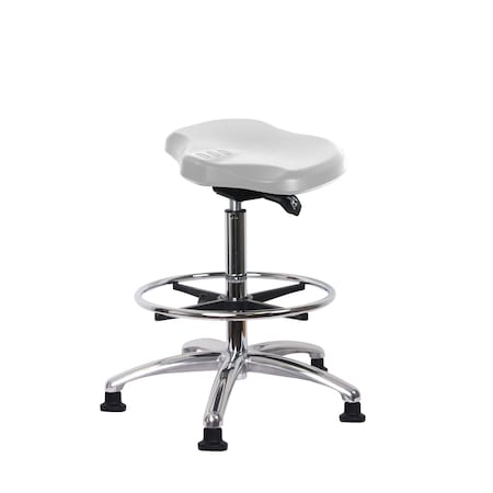 Blue Ridge Ergonomics Polyurethane Ray Sit-Stand Chrome with Chrome Foot Ring in Gray Polyurethane PRPHBST-CR-CF-RG-GRY