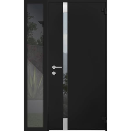 Vdomdoors Steel Door Cynex 6777 Black Sidelight Exterior Window Stainless Inserts Single Modern Painted-W32+1 CYNEX6777EXD-BLK-W32+12 x H80-Right-hand Outswing