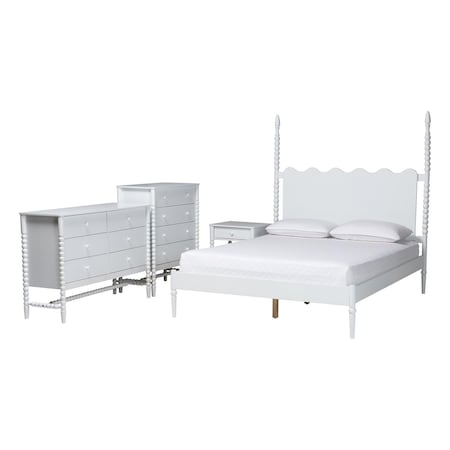 Baxton Studio Brantley Spindle Bedroom Set with Chest, White, King 272-14810-14811-14812-14814-ZORO
