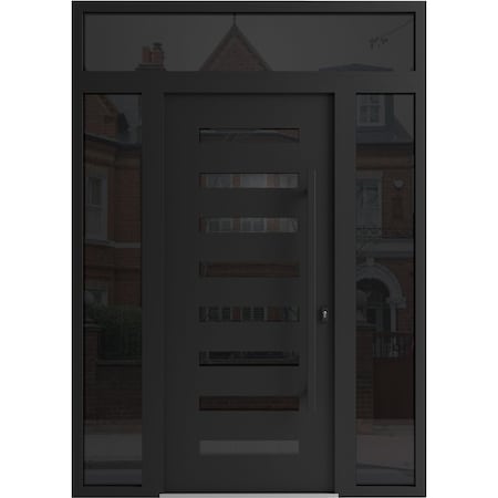 Vdomdoors Aluminum Door Iron 0188 Black Entry Steel Metal Classic Painted 64 x 94 (16+36+16 x 80+14)-Left Ins IRON0188EXD-BLK-W16+36+16xH80+14-LH-I