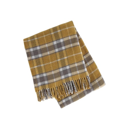 Homeroots 55" X 70" Gold And Brown Cotton Blend Woven Plaid Plush Throw Blanket with Fringe 633089
