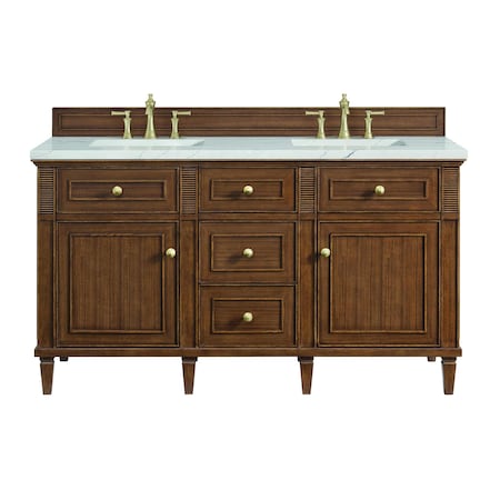 James Martin Vanities Lorelai 60in Double Vanity, Mid-Century Walnut w/ 3 CM Ethereal Noctis Silestone Top 424-V60D-WLT-FENC