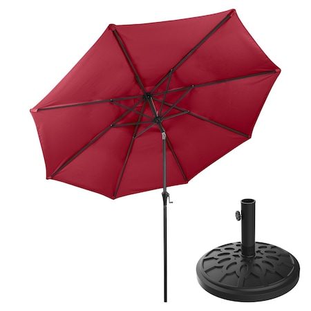 Villacera 9-Foot Outdoor Patio Umbrella with Base, Red 83-OUT5445B