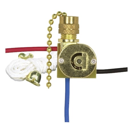 Satco 3-Way Canopy Switch 2 Circuit 4 Position w/Metal Chain White Cord And Bell 6A-125V 3A-250V  Brass 90/2260
