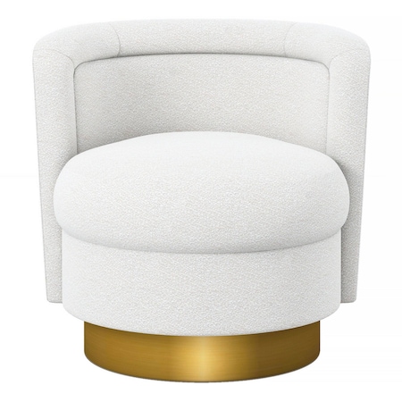 Homeroots 28" White and Gold Boucle Swivel Barrel Chair 520665