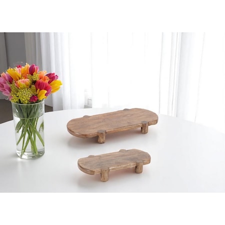 Homeroots Set of Two Natural Solid Wood Oval Risers 634498