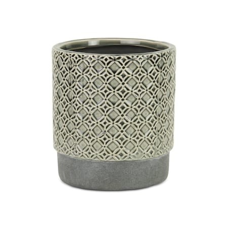 Homeroots 6in Gray Geometric Ceramic Indoor Outdoor Round Pot Planter 487461
