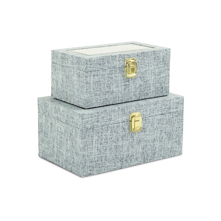 Homeroots Set of Two Blue Wood Metal And Fabric Box With Lid, 2PK 489363