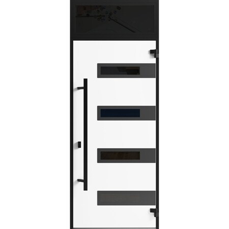 Vdomdoors Front Exterior Prehung Steel Door Ronex0131 Grey Transom Window Sidelite Entry Metal Modern Painted RONEX0131EXD-GRE-W36 X H80+16-LH-I