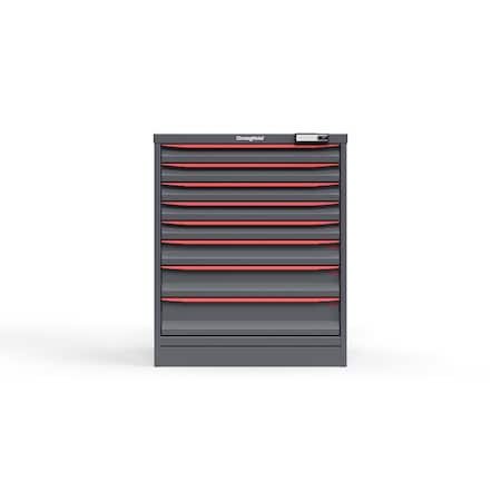 Strong Hold 8 drawer cabinet - (5x 2ft, 1x 3ft, 1x 4ft, 1x 5ft) - Red accents - Electronic Lock S3036-PPRAS-0801DS
