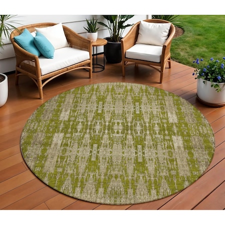 Homeroots 8' Olive Green Taupe And Beige Round Moroccan Washable Indoor Outdoor Area Rug 577207